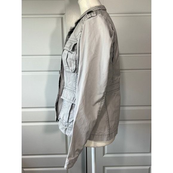 Eddie Bauer Womens Jacket Medium Petite Gray Cotton Utility Military Style - Picture 3 of 9